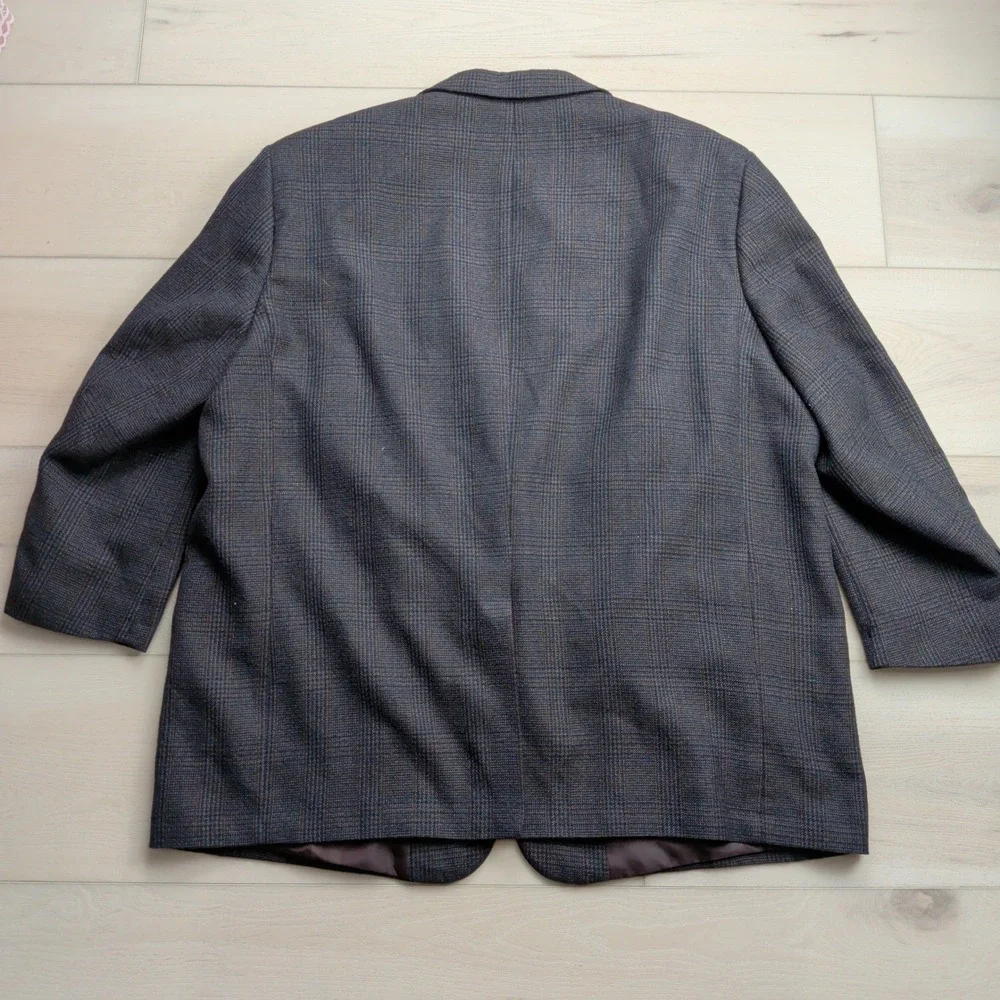 Oak Hill Sport Coat Blazer‎ Mens 54R Glen Plaid Blue Brown Two Button Windowpane